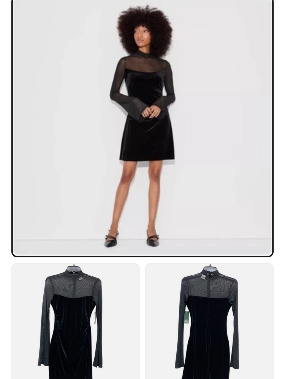 Wild Fable Women's Bell Long Sleeve Mesh Mini A-Line Dress Black Size L